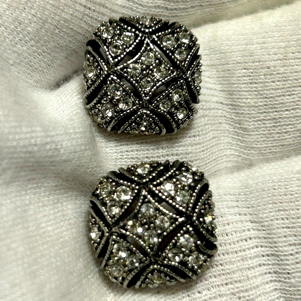 Vintage Art Deco style Square Rhinestone and Silver- tone Monet earrings NWOT